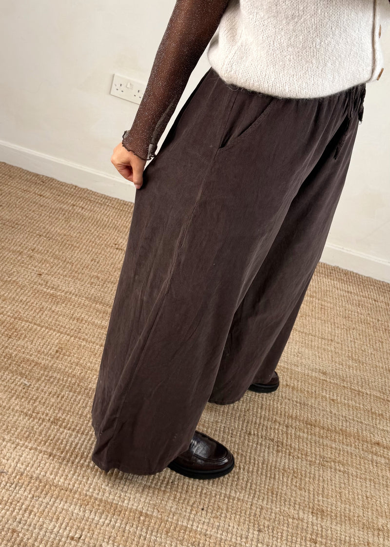 Quinn corduroy palazzo - dark chocolate-The Style Attic