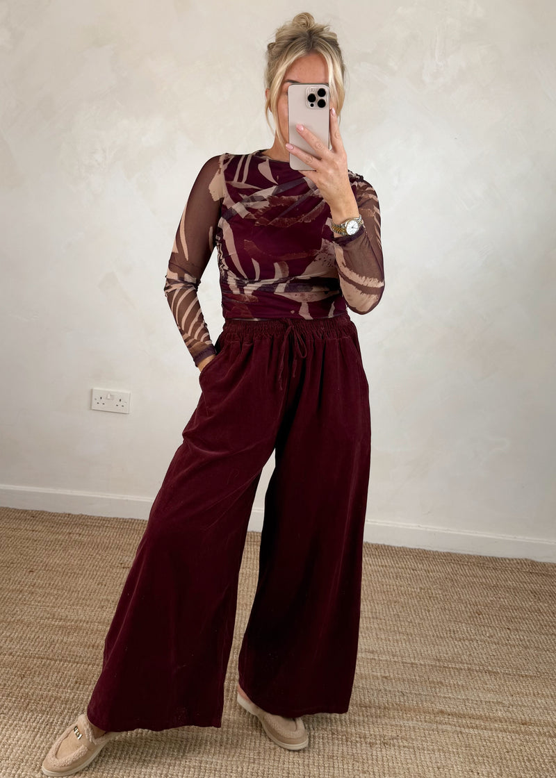 Quinn corduroy palazzo - merlot-The Style Attic