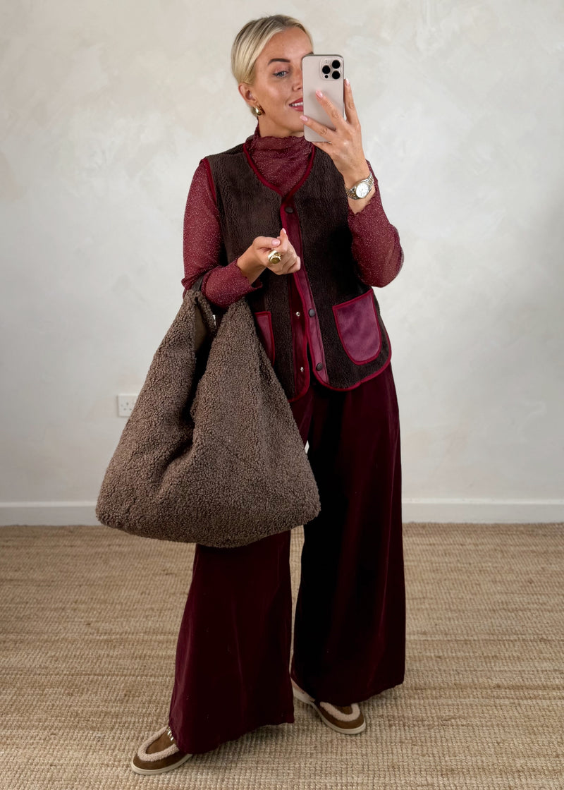 Quinn corduroy palazzo - merlot-The Style Attic