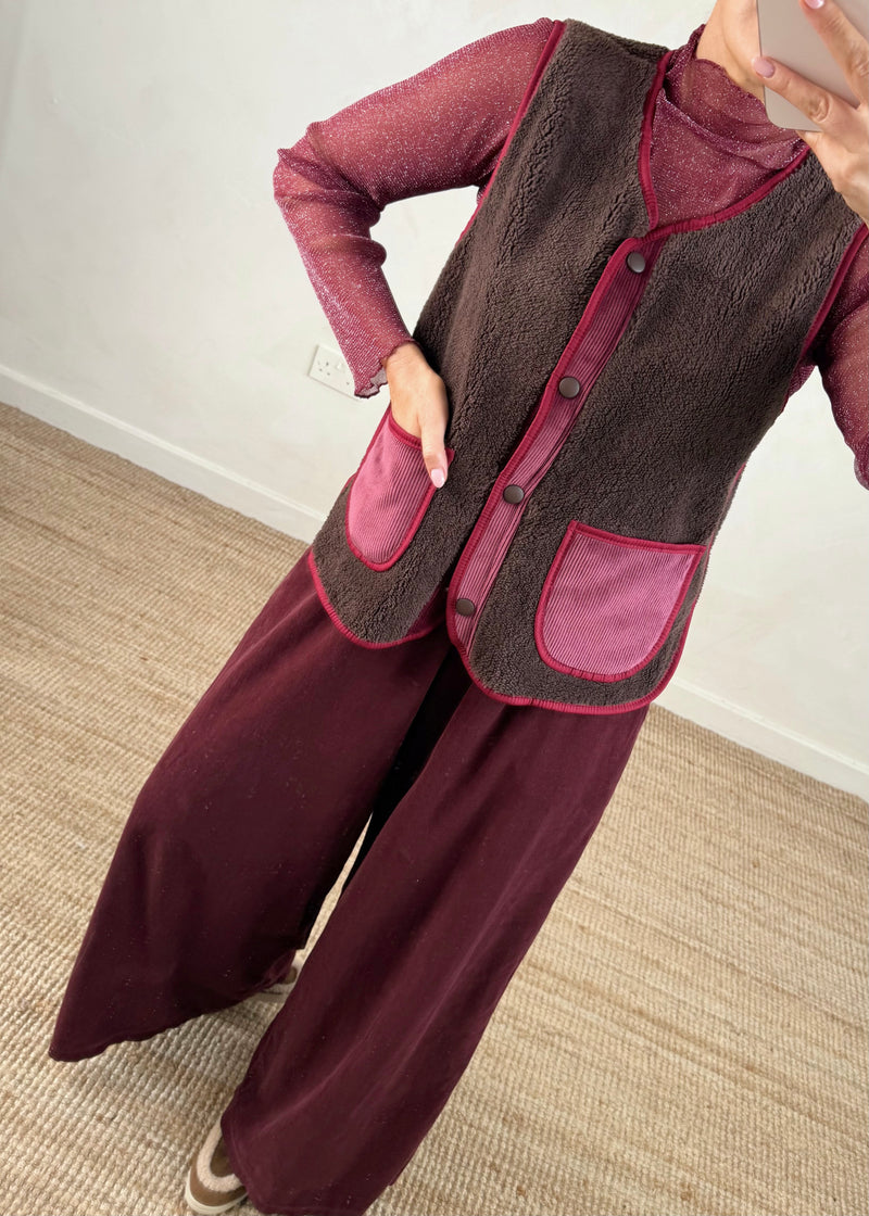 Quinn corduroy palazzo - merlot-The Style Attic