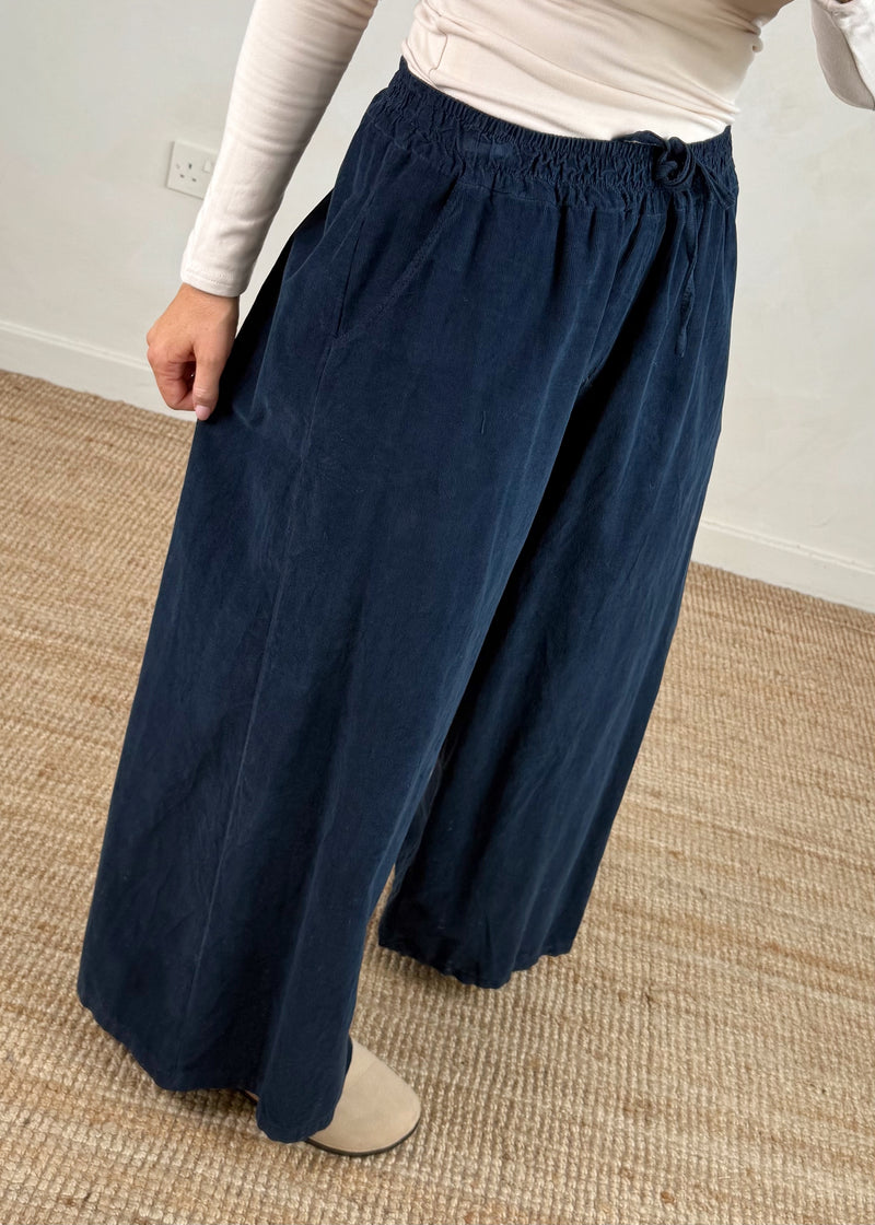 Quinn corduroy palazzo - navy-The Style Attic
