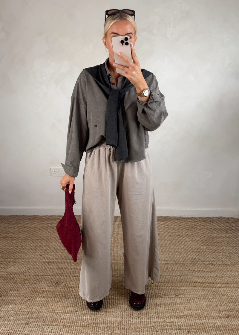 Quinn corduroy palazzo - stone-The Style Attic