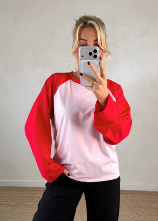 Raglan tee - Blush/red-The Style Attic