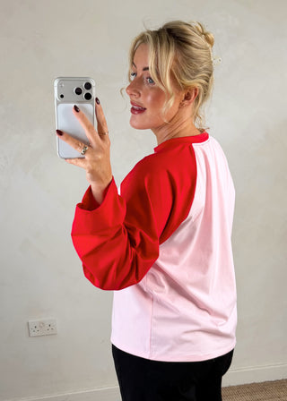 Raglan tee - Blush/red-The Style Attic