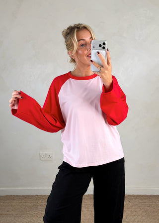 Raglan tee - Blush/red-The Style Attic