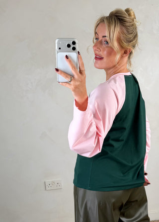 Raglan tee - Forest green/blush-The Style Attic