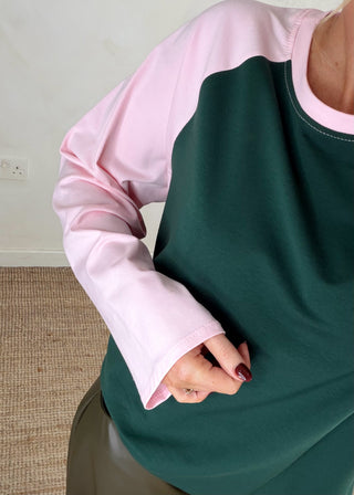 Raglan tee - Forest green/blush-The Style Attic