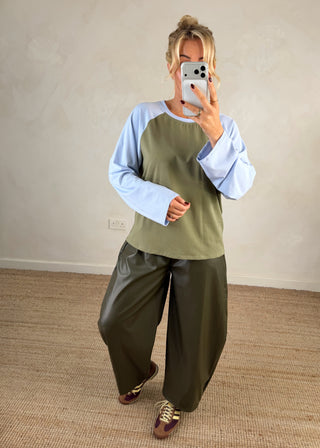 Raglan tee - Khaki/sky blue-The Style Attic