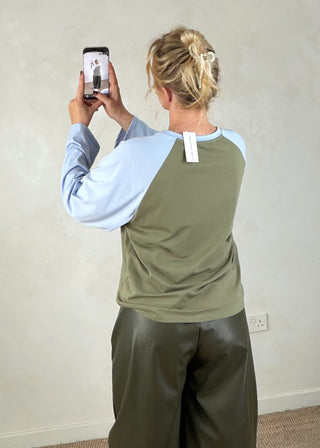 Raglan tee - Khaki/sky blue-The Style Attic