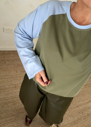 Raglan tee - Khaki/sky blue-The Style Attic