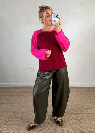 Raglan tee - Merlot/hot pink-The Style Attic
