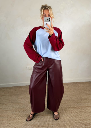 Raglan tee - Sky blue/merlot-The Style Attic