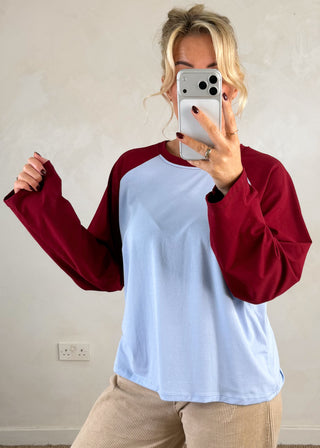 Raglan tee - Sky blue/merlot-The Style Attic