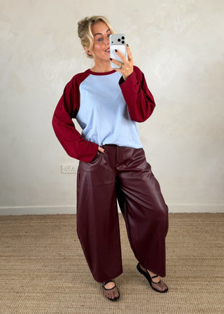 Raglan tee - Sky blue/merlot-The Style Attic