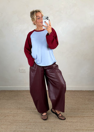 Raglan tee - Sky blue/merlot-The Style Attic