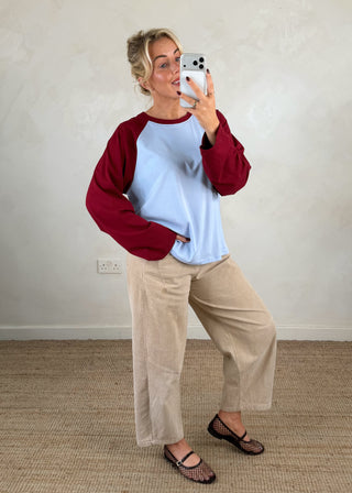 Raglan tee - Sky blue/merlot-The Style Attic