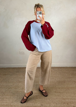 Raglan tee - Sky blue/merlot-The Style Attic