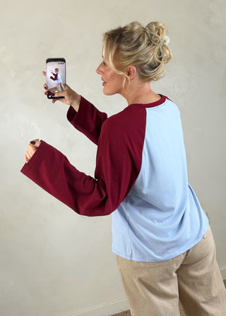 Raglan tee - Sky blue/merlot-The Style Attic