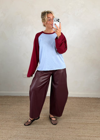 Raglan tee - Sky blue/merlot-The Style Attic