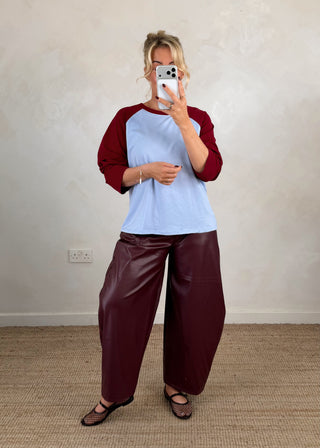 Raglan tee - Sky blue/merlot-The Style Attic