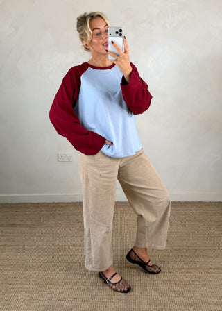 Raglan tee - Sky blue/merlot-The Style Attic