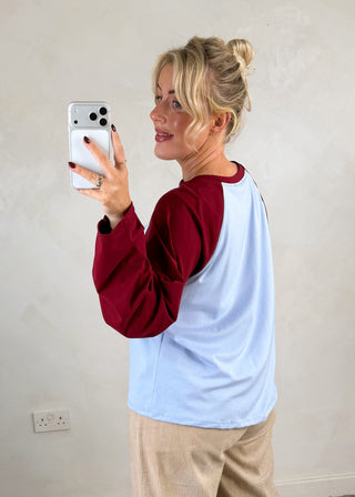 Raglan tee - Sky blue/merlot-The Style Attic