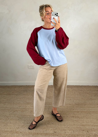 Raglan tee - Sky blue/merlot-The Style Attic