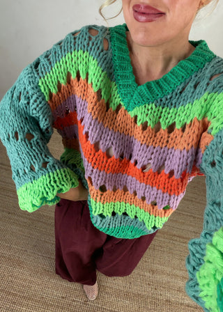 Rainbow chunky knit - Green-The Style Attic