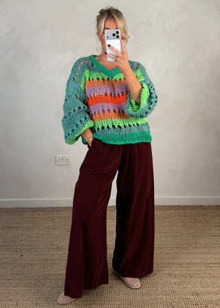 Rainbow chunky knit - Green-The Style Attic