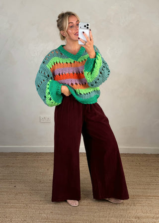 Rainbow chunky knit - Green-The Style Attic
