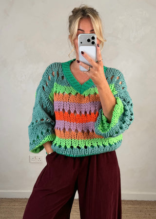 Rainbow chunky knit - Green-The Style Attic