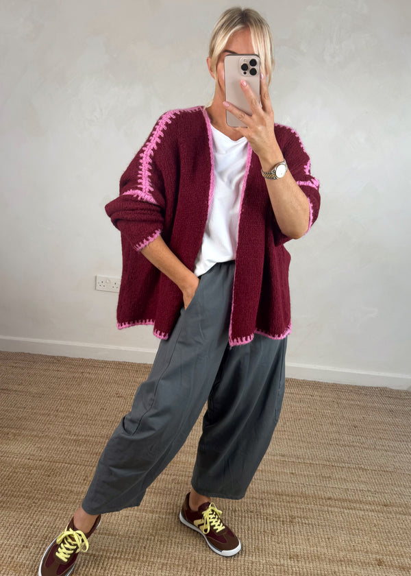 Ramona cardigan - Merlot/pink-The Style Attic