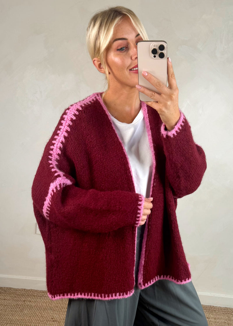 Ramona cardigan - Merlot/pink-The Style Attic