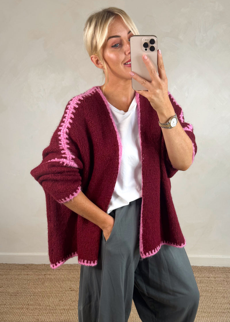 Ramona cardigan - Merlot/pink-The Style Attic