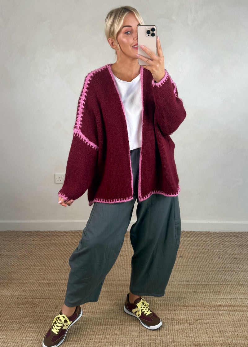 Ramona cardigan - Merlot/pink-The Style Attic