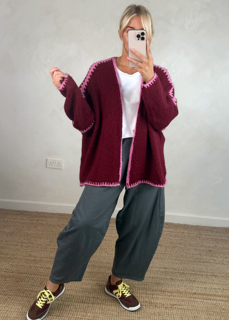Ramona cardigan - Merlot/pink-The Style Attic