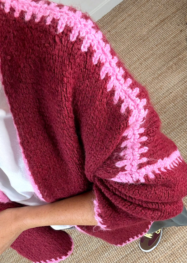Ramona cardigan - Merlot/pink-The Style Attic