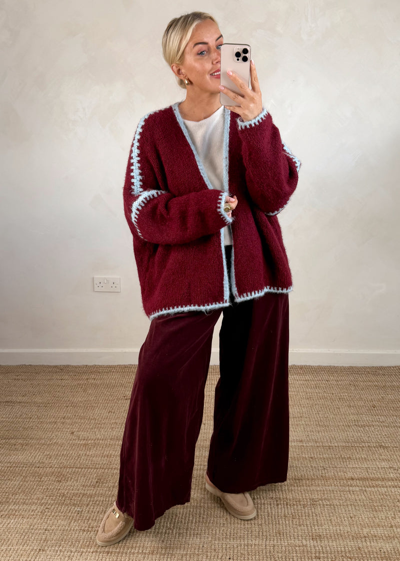 Ramona cardigan - Merlot/sky blue-The Style Attic