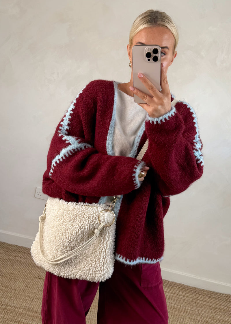Ramona cardigan - Merlot/sky blue-The Style Attic