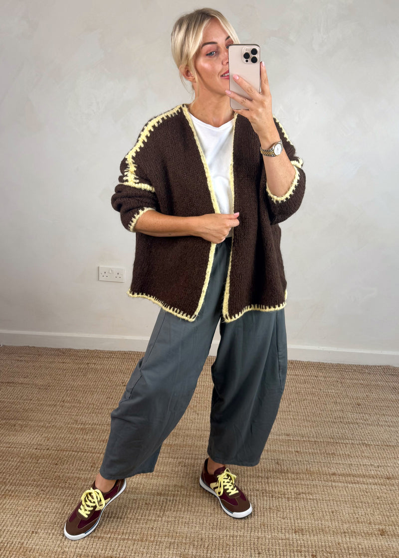 Ramona cardigan - chocolate/lemon-The Style Attic