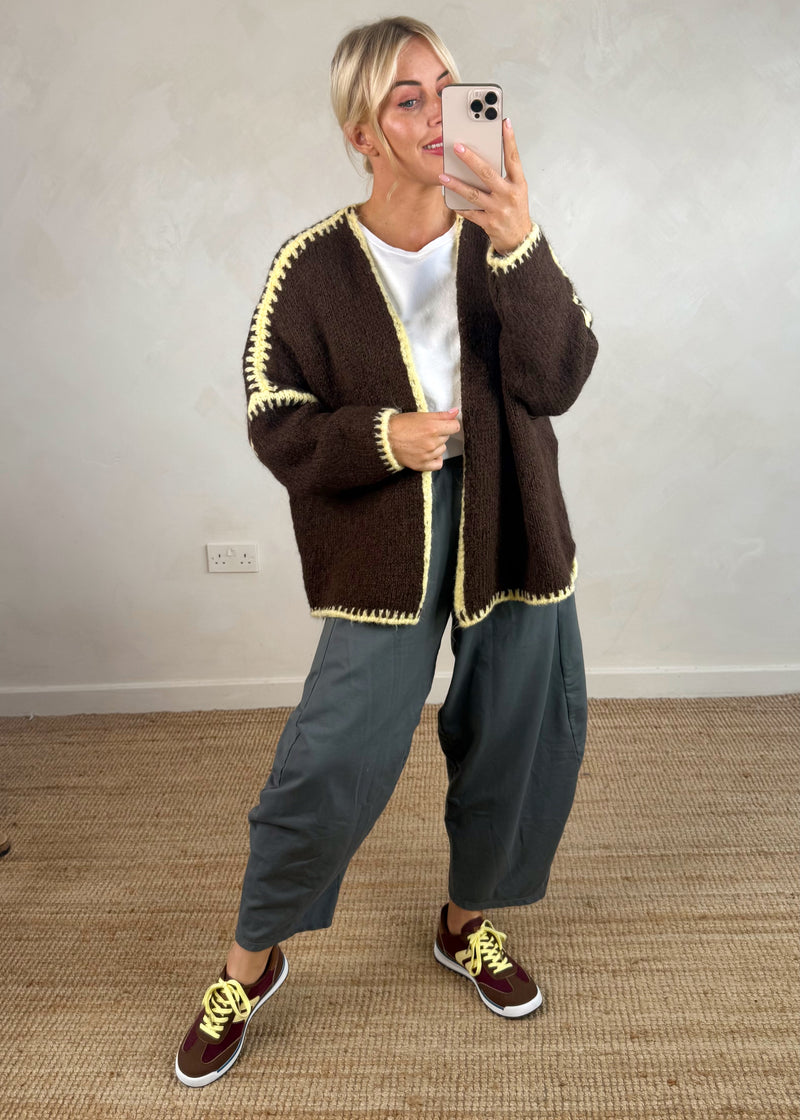 Ramona cardigan - chocolate/lemon-The Style Attic