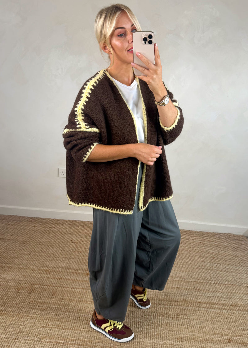 Ramona cardigan - chocolate/lemon-The Style Attic