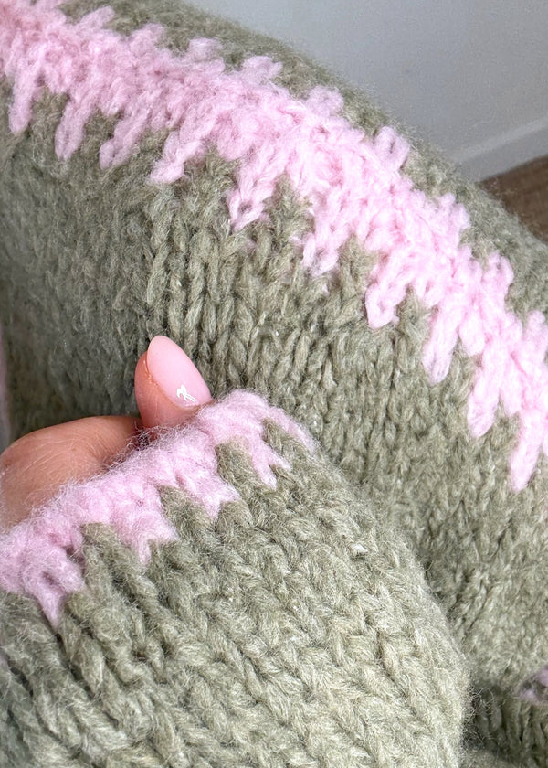 Ramona cardigan - khaki/pink-The Style Attic
