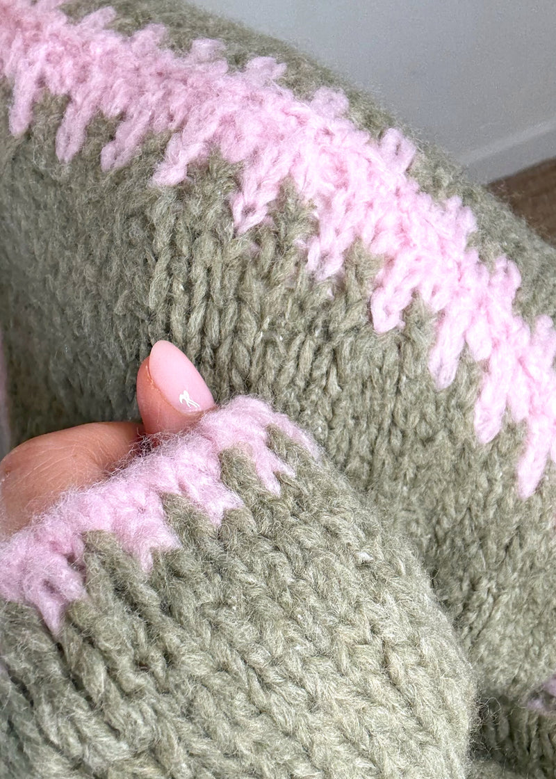 Ramona cardigan - khaki/pink-The Style Attic