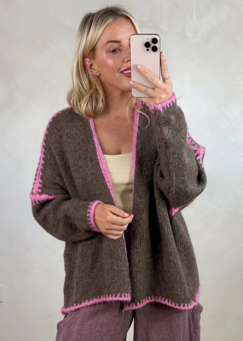 Ramona cardigan - pink/chocolate-The Style Attic