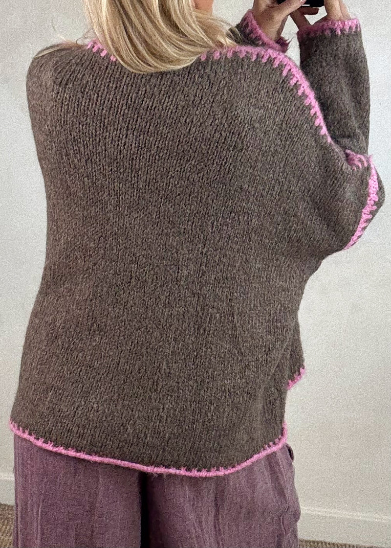 Ramona cardigan - pink/chocolate-The Style Attic