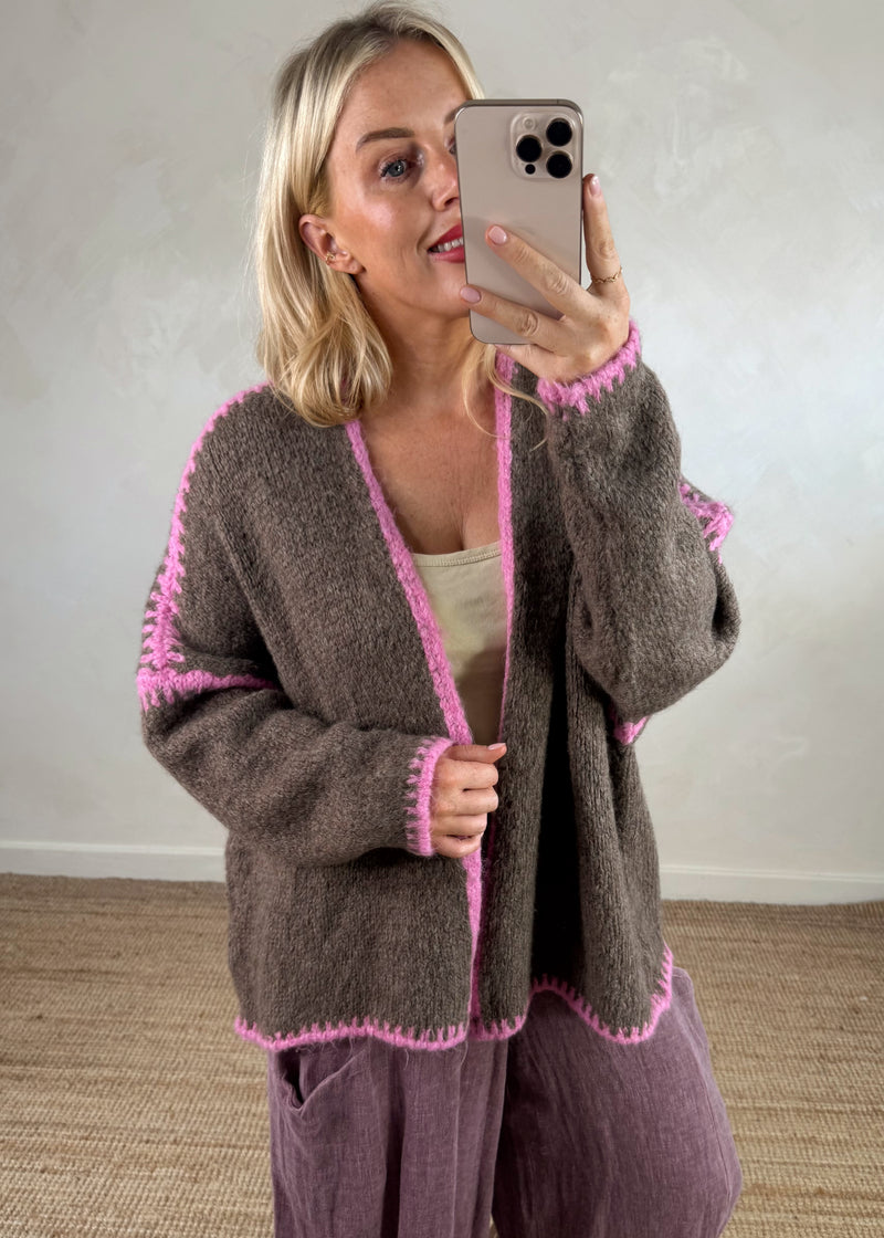 Ramona cardigan - pink/chocolate-The Style Attic