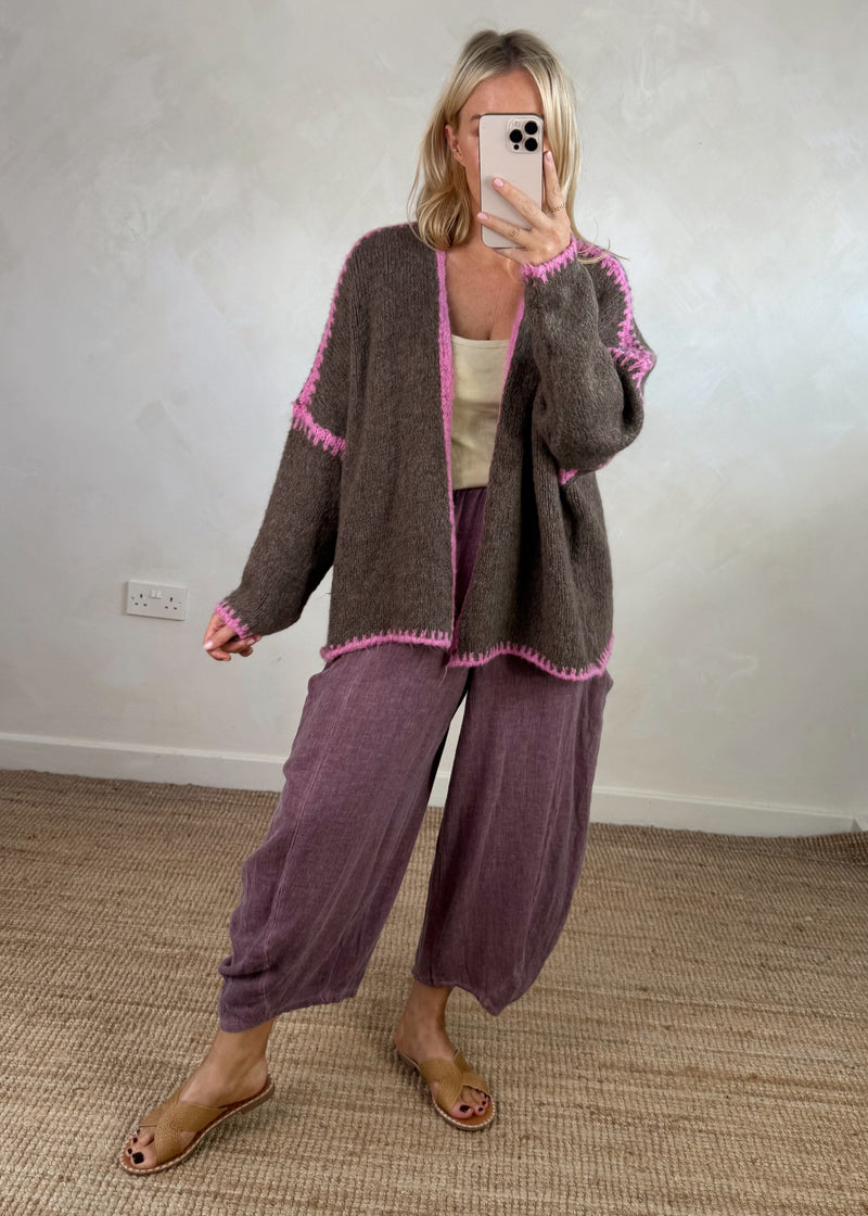 Ramona cardigan - pink/chocolate-The Style Attic