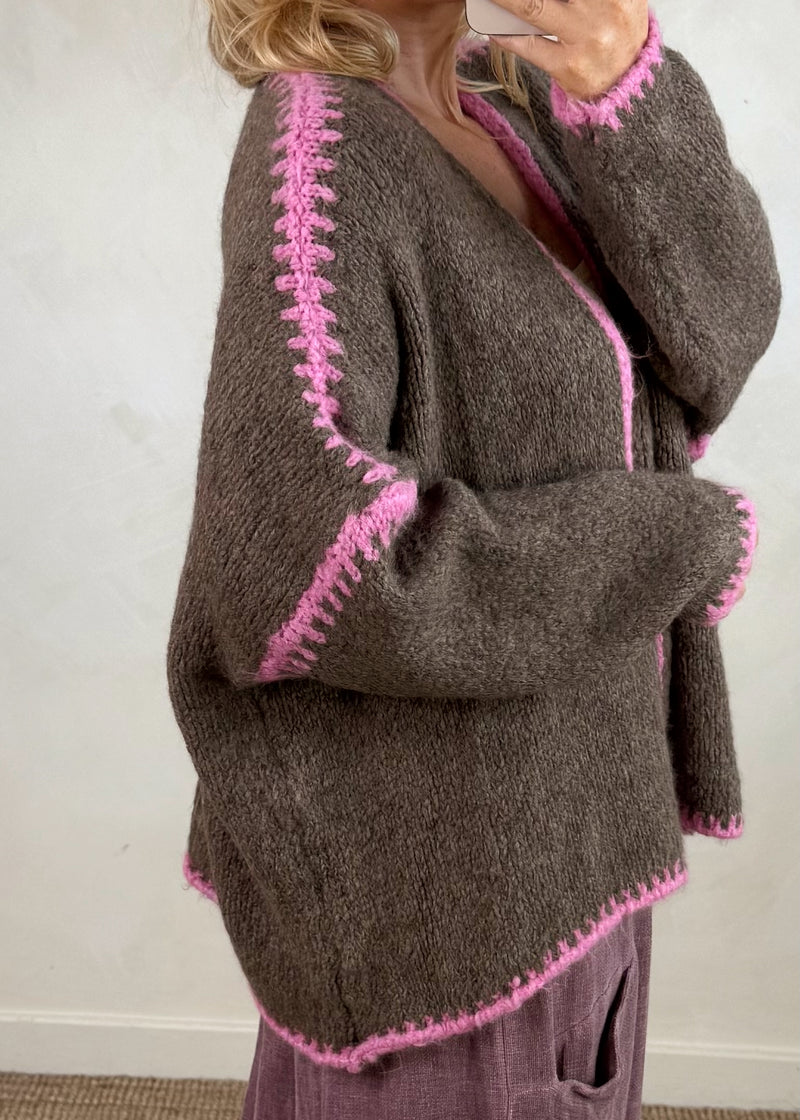 Ramona cardigan - pink/chocolate-The Style Attic