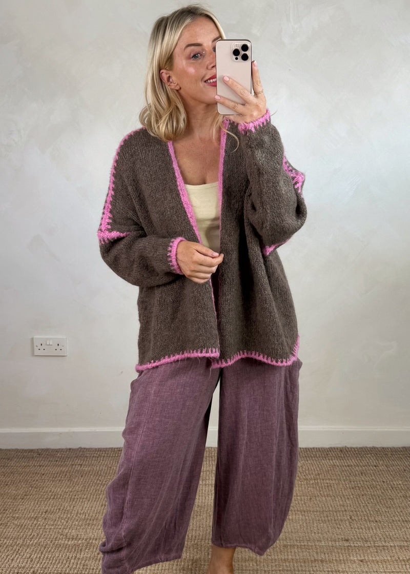 Ramona cardigan - pink/chocolate-The Style Attic